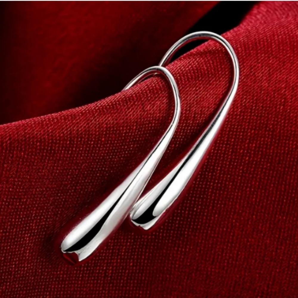 Source Unknown Silver Teardrop Hook Earrings